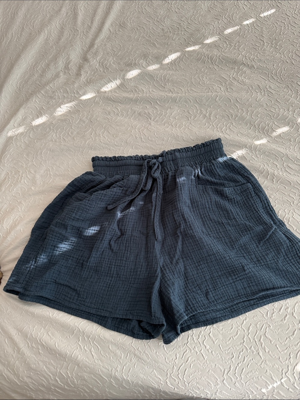 Cupshe Navy Blue Drawstring Gauze Athletic Shorts